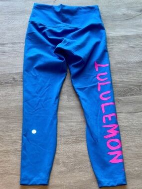 lululemon athletica Bright Blue WOMENS Leggings with Pink Side Logo